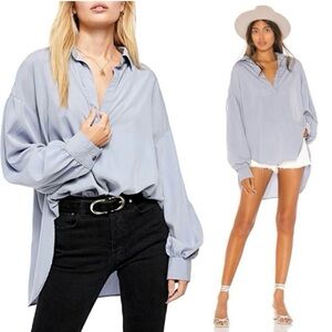 Free People Love Until Tomorrow Poet Sky Blue Modal Blend Blouse Oversized